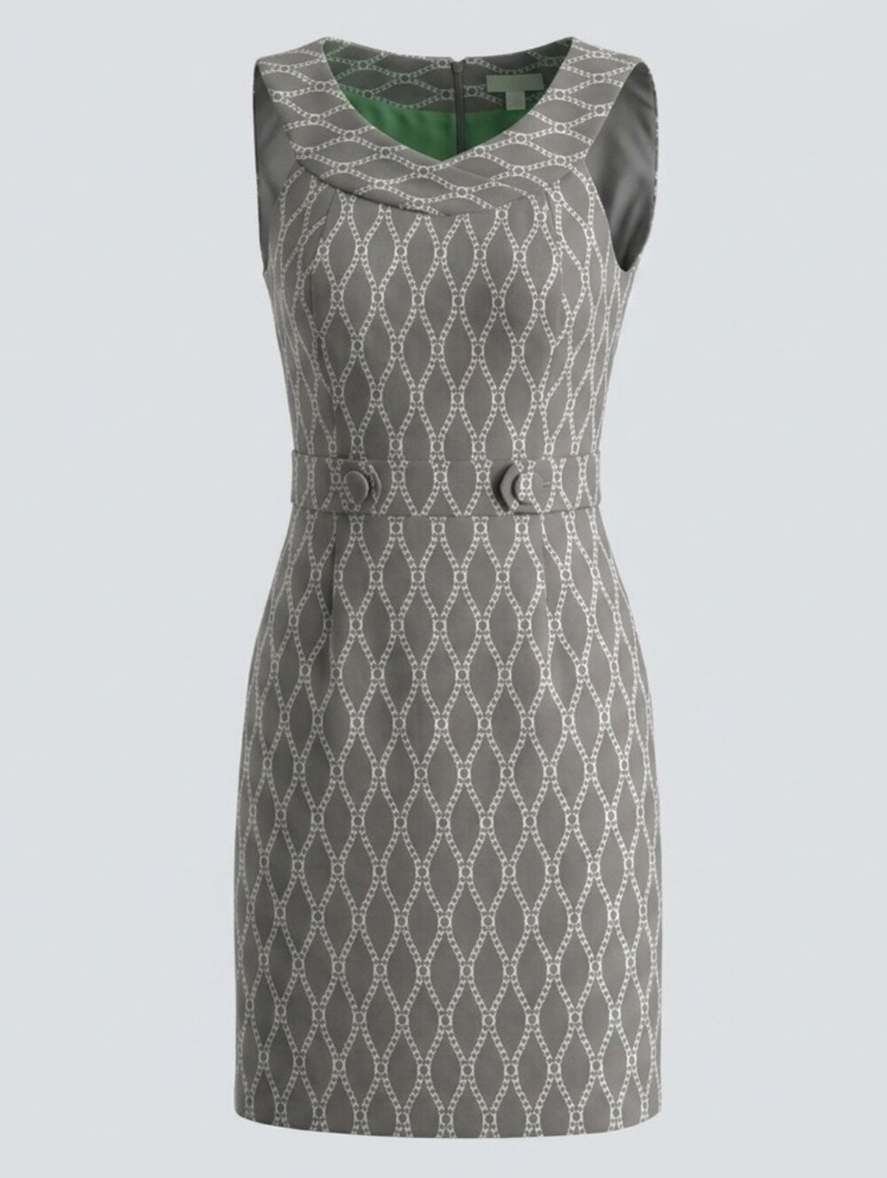 Robbie Bee Grey White Cotton Trellis Pattern Cowl Neckline Midi Dress Size 12